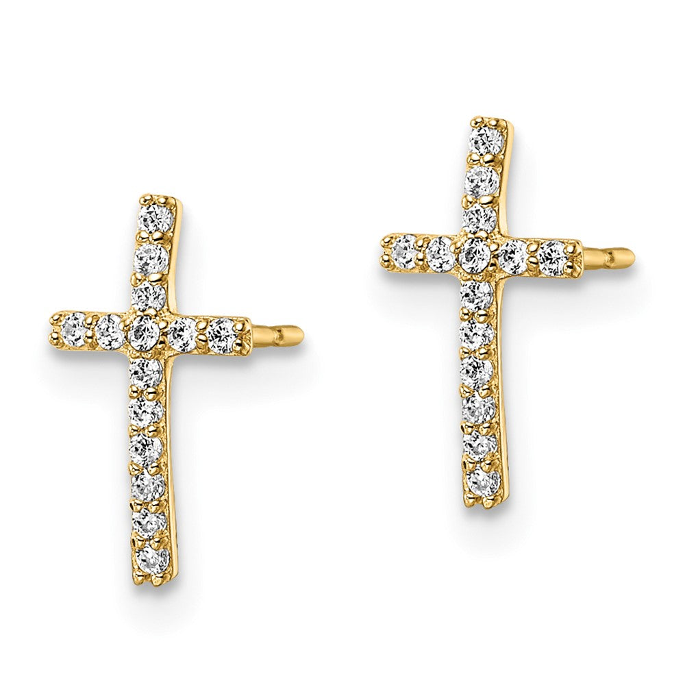 FJC Finejewelers 14 kt Yellow Gold Button CZ Cross Post Earrings 11 x 6 mm
