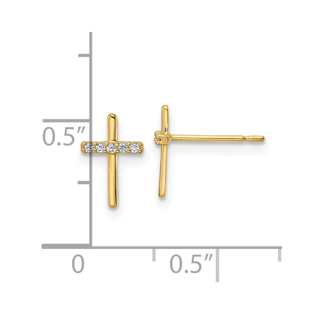 FJC Finejewelers 14 kt Yellow Gold Button CZ Cross Post Earrings 9 x 6 mm