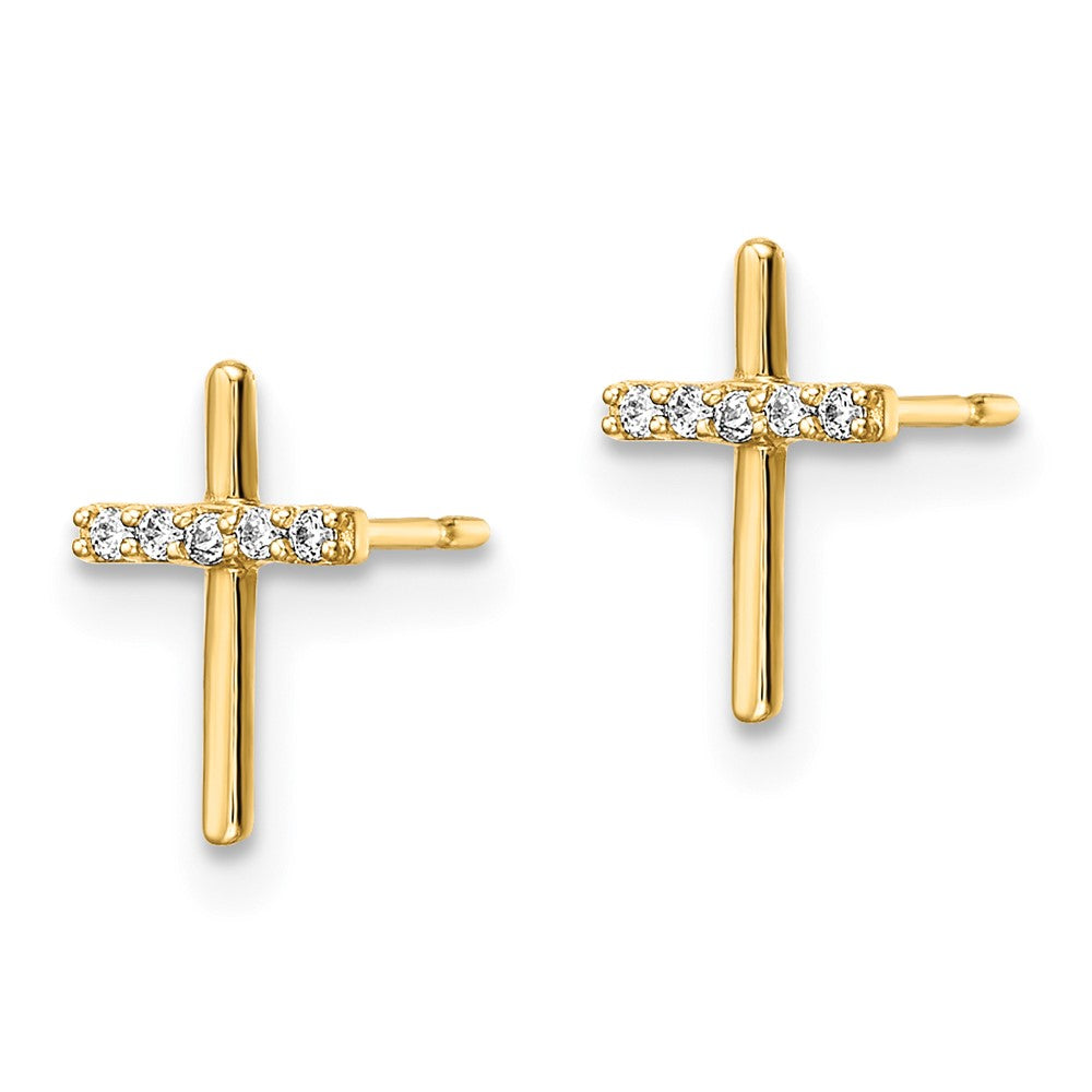 FJC Finejewelers 14 kt Yellow Gold Button CZ Cross Post Earrings 9 x 6 mm