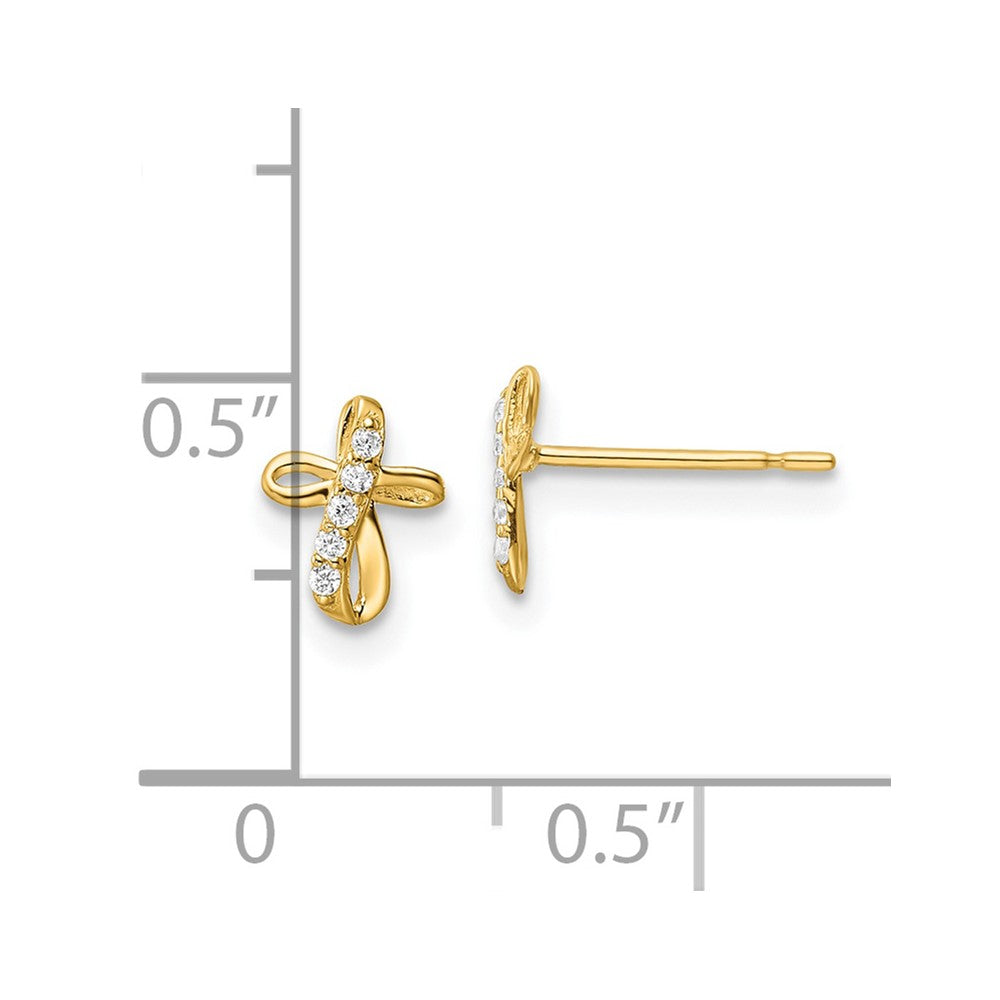 FJC Finejewelers 14 kt Yellow Gold Button CZ Cross Post Earrings 7 x 5 mm