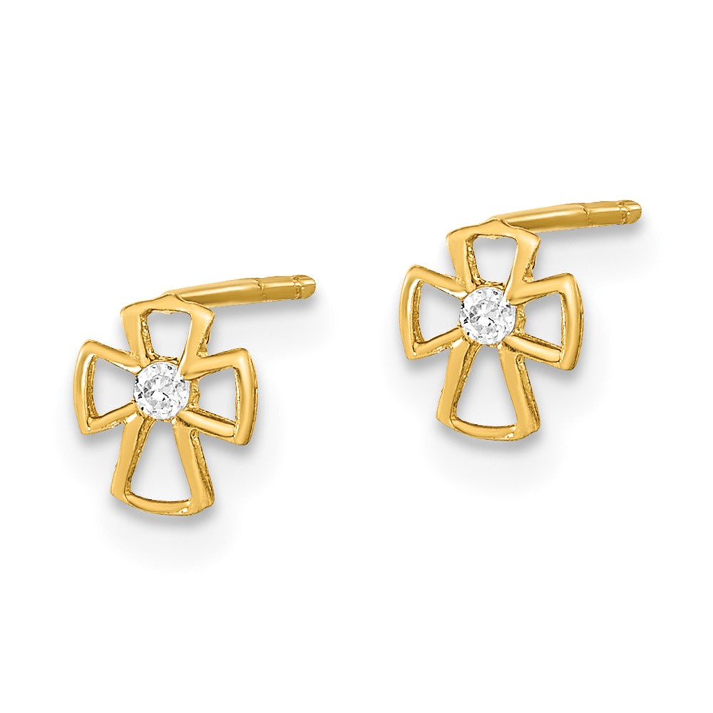 FJC Finejewelers 14 kt Yellow Gold Button Set of Ball Post Cross and CZ Bezel 3 Pair Earrings Set 5 x 5 mm