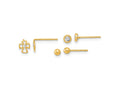 FJC Finejewelers 14 kt Yellow Gold Button Set of Ball Post Cross and CZ Bezel 3 Pair Earrings Set 5 x 5 mm