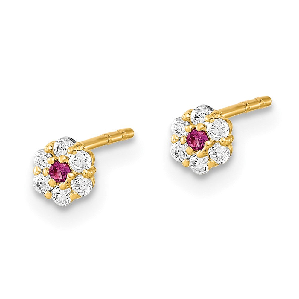 FJC Finejewelers 14 kt Yellow Gold Button Set of Ball Post CZ Flowers and Cross 3 Pair Earrings Set 6 x 4 mm