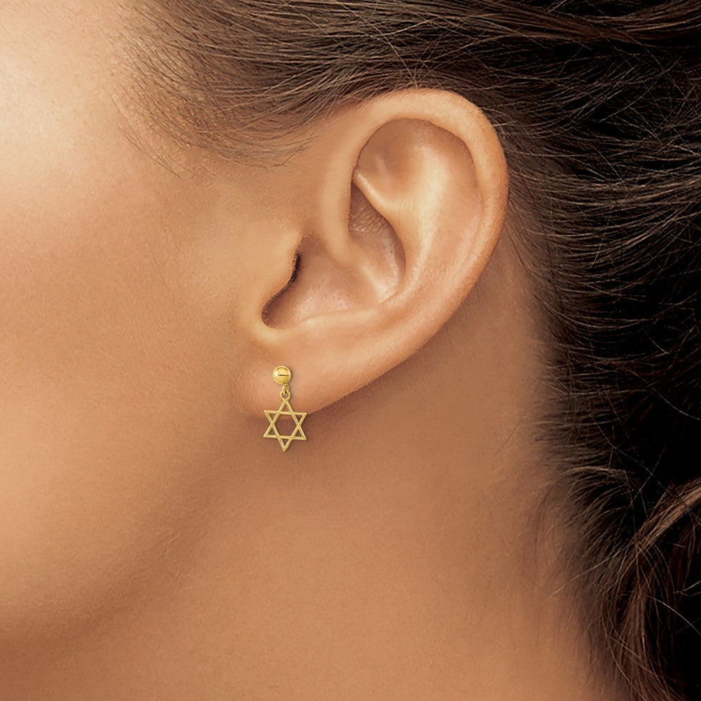 FJC Finejewelers 14 kt Yellow Gold Polished Star of David Post Dangle Earrings 13 x 7 mm