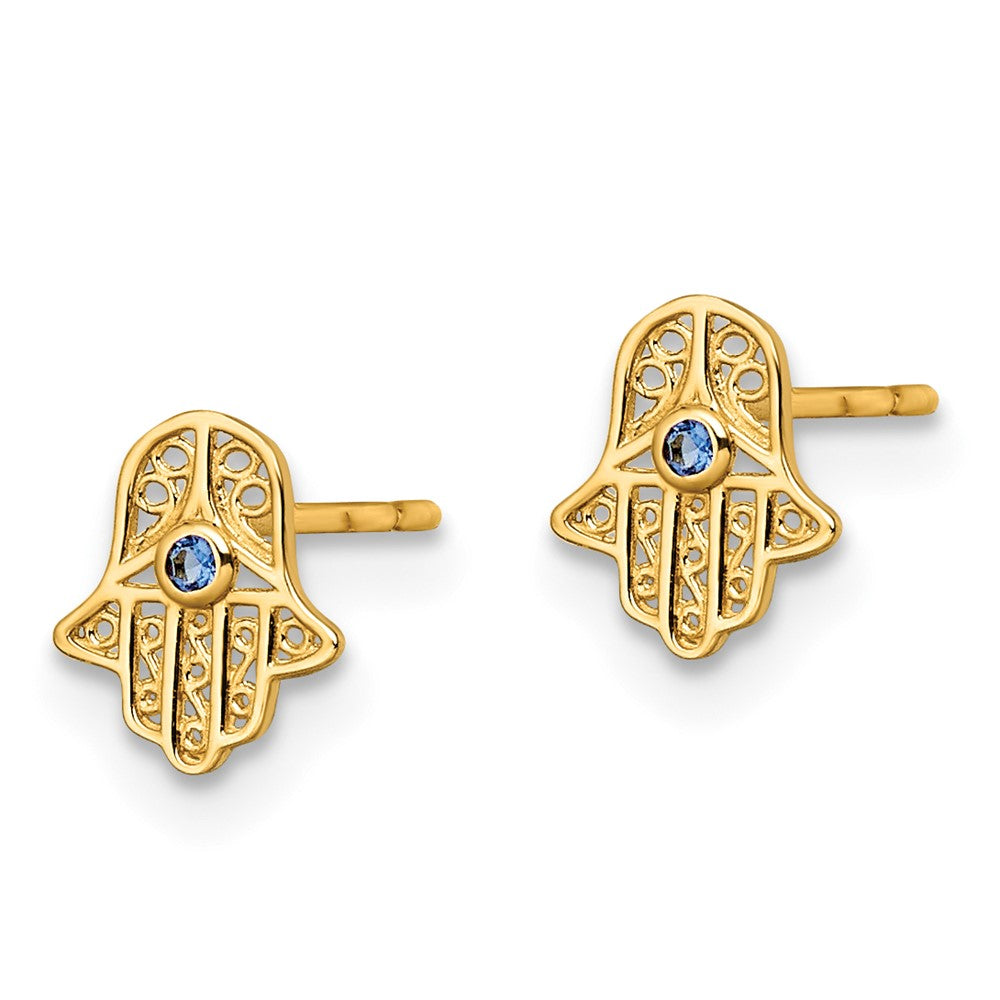 FJC Finejewelers 14 kt Yellow Gold Button Blue Glass Stone Hamsa Post Earrings 7 mm x 6 mm
