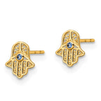 FJC Finejewelers 14 kt Yellow Gold Button Blue Glass Stone Hamsa Post Earrings 7 mm x 6 mm