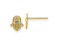 FJC Finejewelers 14 kt Yellow Gold Button Blue Glass Stone Hamsa Post Earrings 7 mm x 6 mm