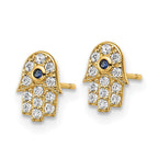 FJC Finejewelers 14 kt Yellow Gold Button CZ and Blue Glass Stone Hamsa Post Earrings 8 mm x 5 mm