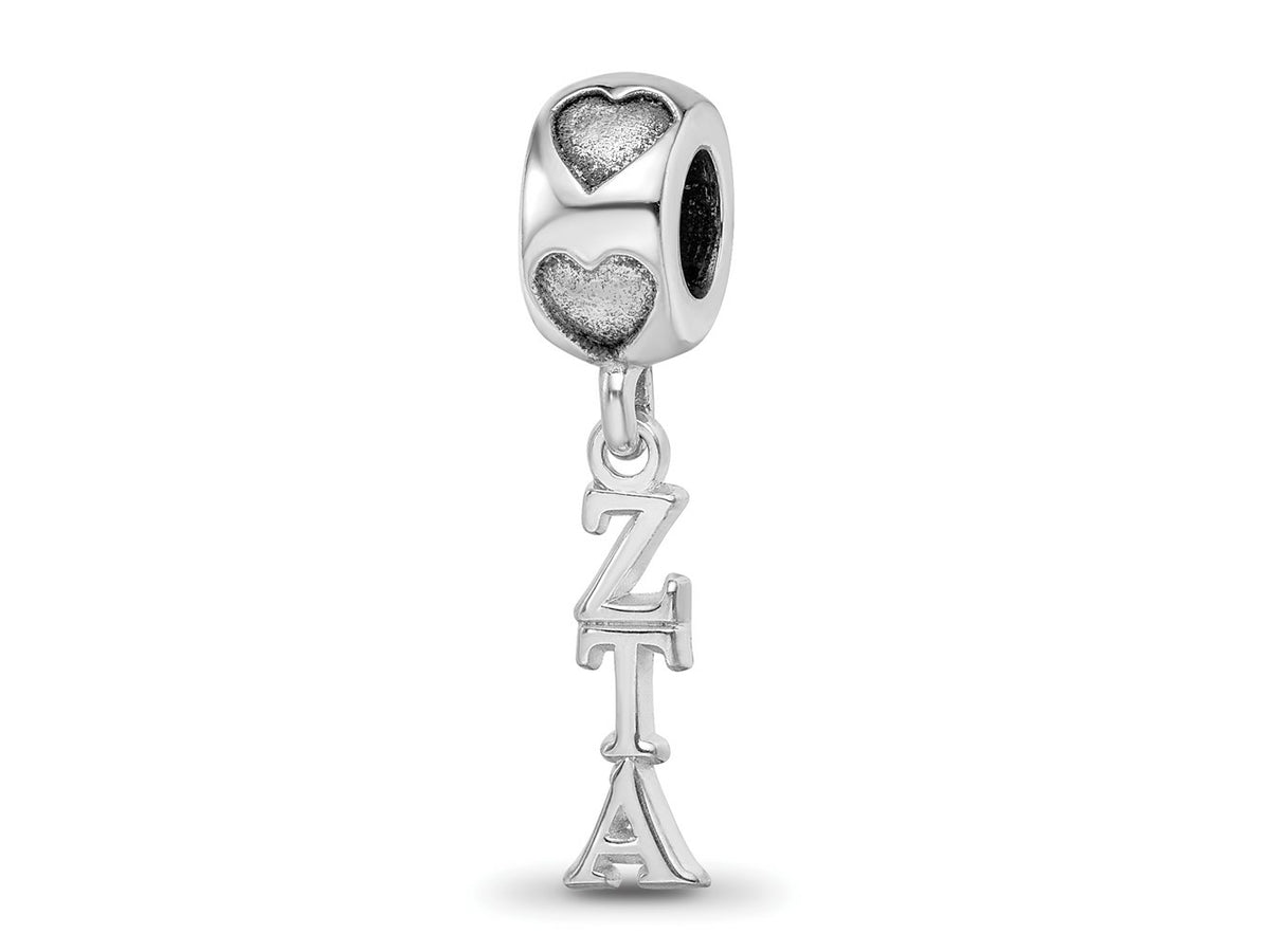 LogoArt  925 Sterling Silver Zeta Tau Alpha Vertical Letters on Heart Bead