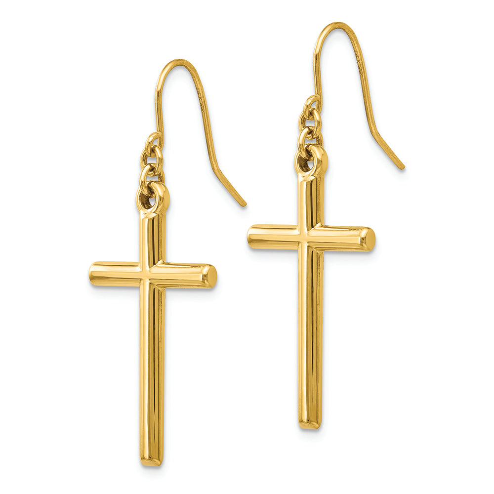 FJC Finejewelers 14k Yellow Gold Cross Shepherd Hook Dangle Earrings