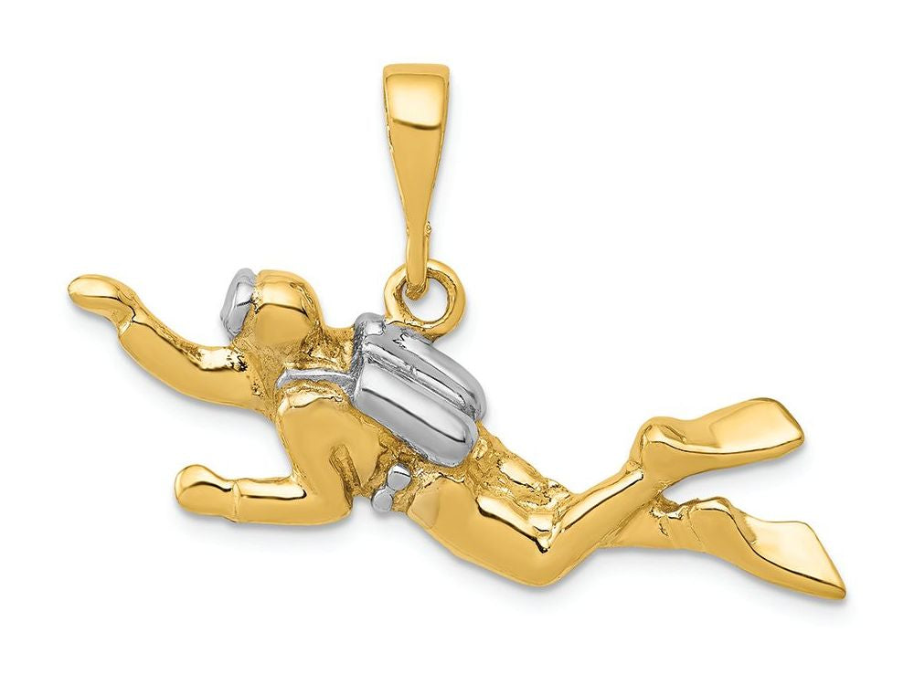 FJC Finejewelers 14k Yellow Gold with Rhodium Polished Open-backed Scuba Diver Pedant Charm