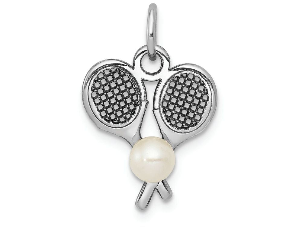 FJC Finejewelers 14k White Gold Tennis Racquets with Cultured Charm