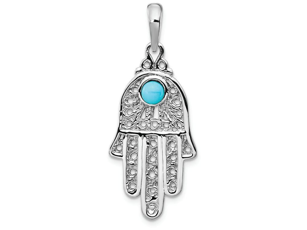 FJC Finejewelers 14k White Gold Turquoise Filigree Chamseh Charm