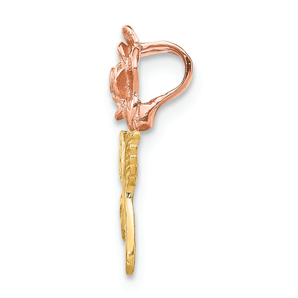 FJC Finejewelers 14k Two-tone Gold Mini Pink Rose Flower Chain Slide Charm