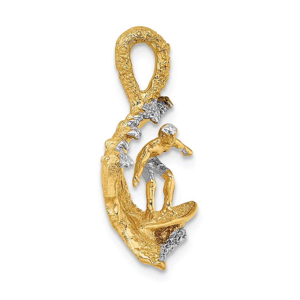 FJC Finejewelers 14k Yellow Gold with Rhodium 3d Surfer In Wave Charm