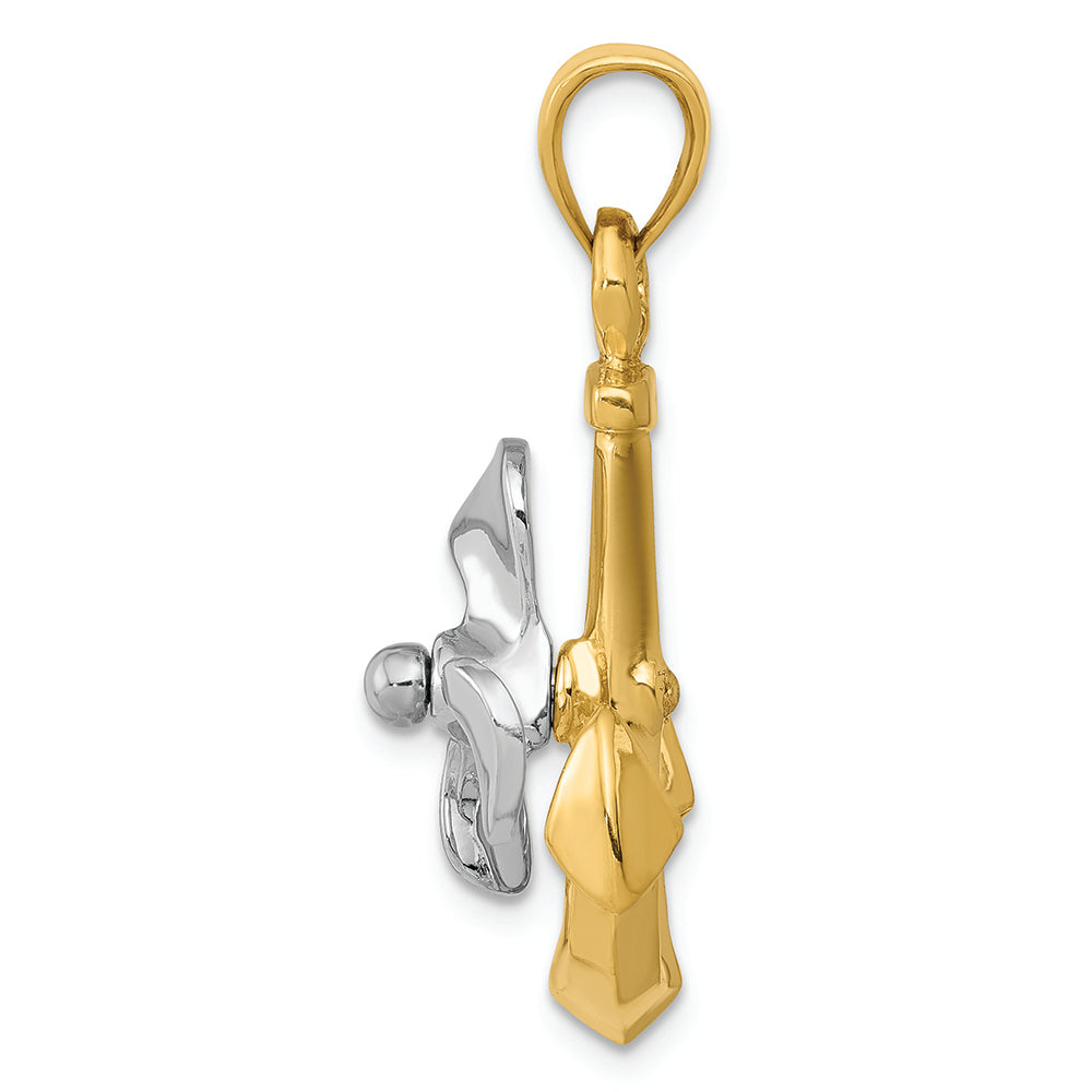 FJC Finejewelers 14k Two-tone Gold 3d Anchor with Moveable Propeller Charm