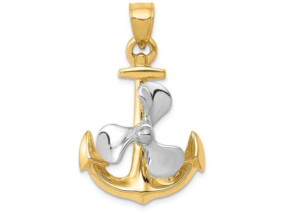 FJC Finejewelers 14k Two-tone Gold 3d Anchor with Moveable Propeller Charm