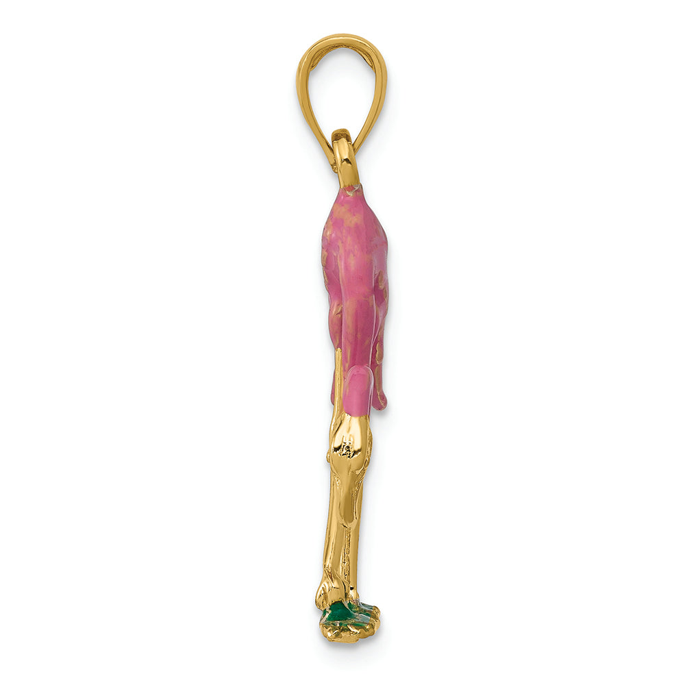 FJC Finejewelers 14k Yellow Gold Enameled 3d Pink Flamingo Charm