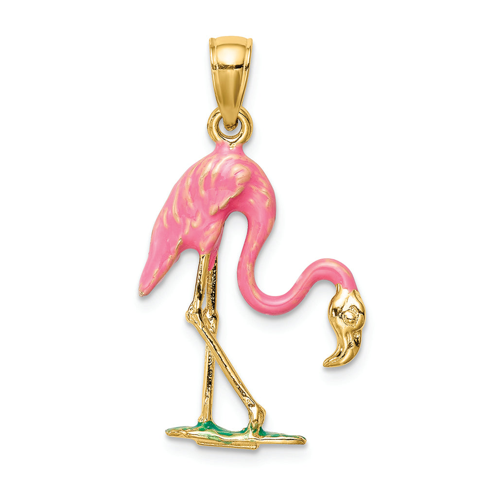FJC Finejewelers 14k Yellow Gold Enameled 3d Pink Flamingo Charm