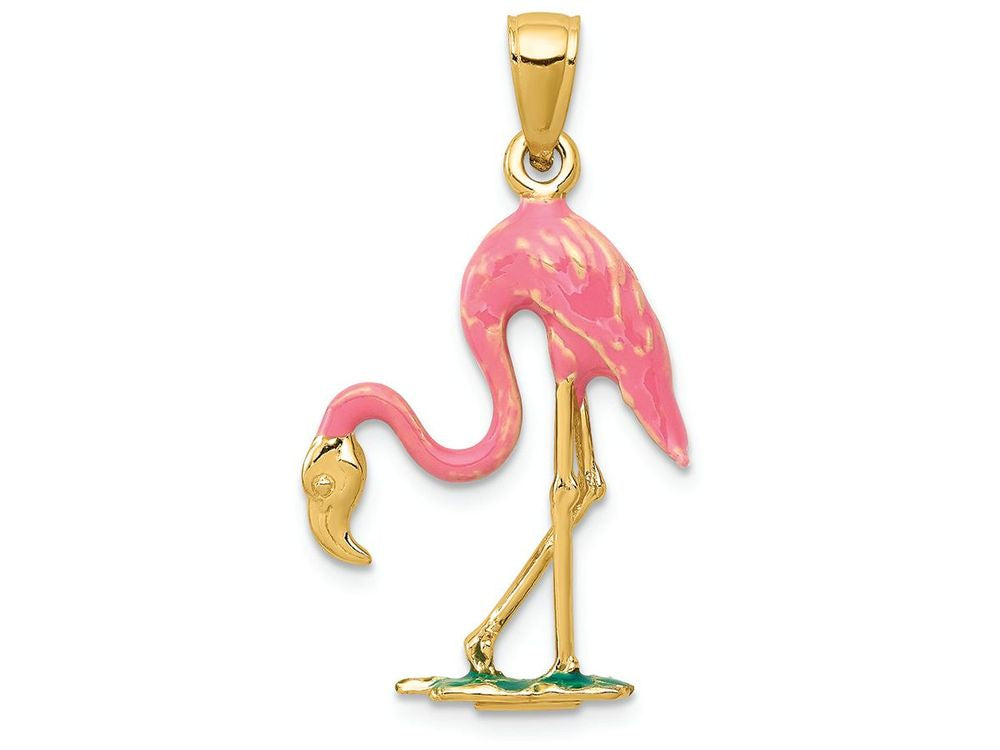 FJC Finejewelers 14k Yellow Gold Enameled 3d Pink Flamingo Charm