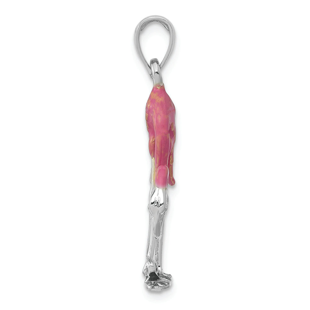 FJC Finejewelers 14k White Gold Enameled 3d Pink Flamingo Charm