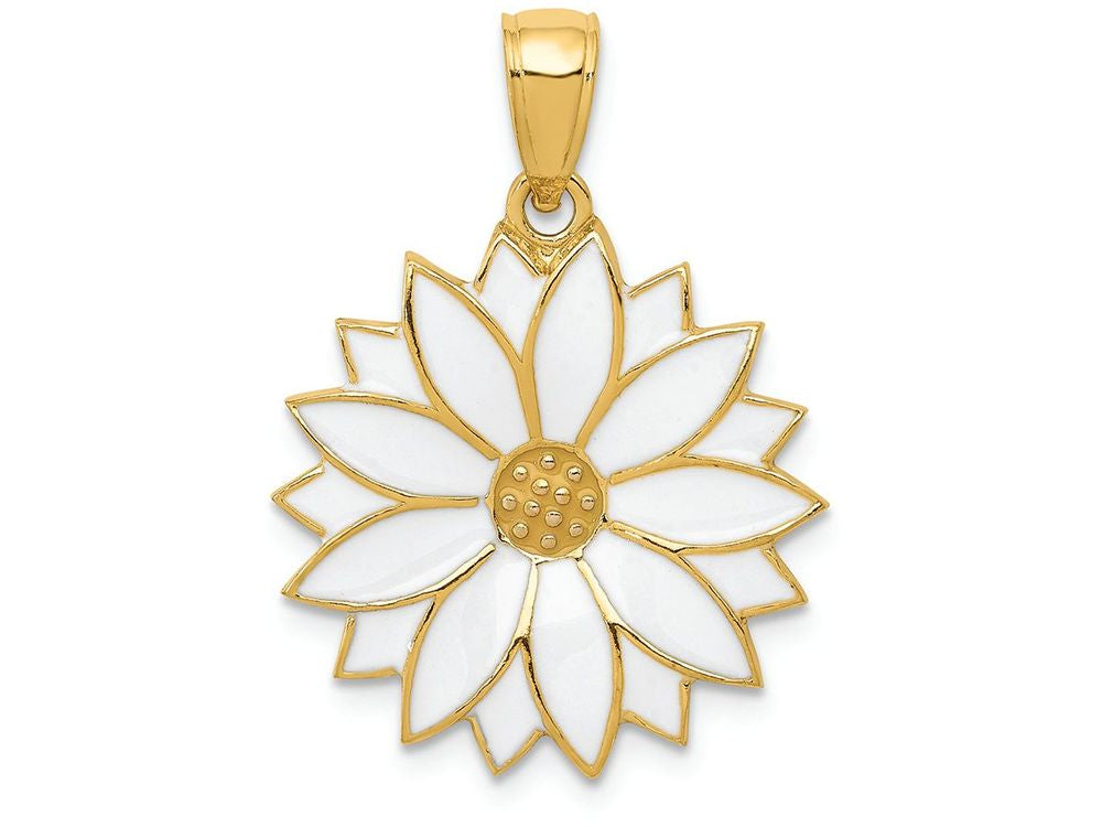 FJC Finejewelers 14k Yellow Gold Enameled White Daisy Flower Charm