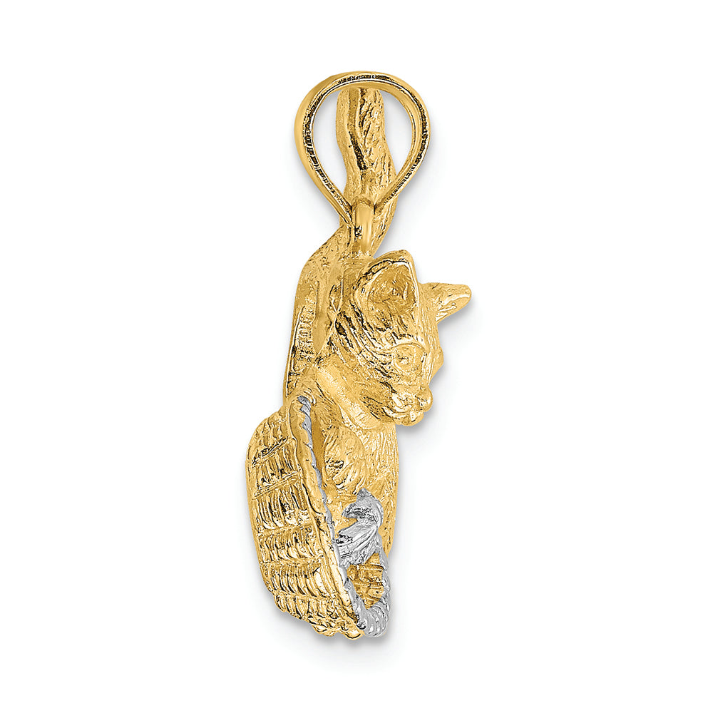 FJC Finejewelers 14k Yellow Gold with Rhodium Cat Playing with Yarn In Basket Charm