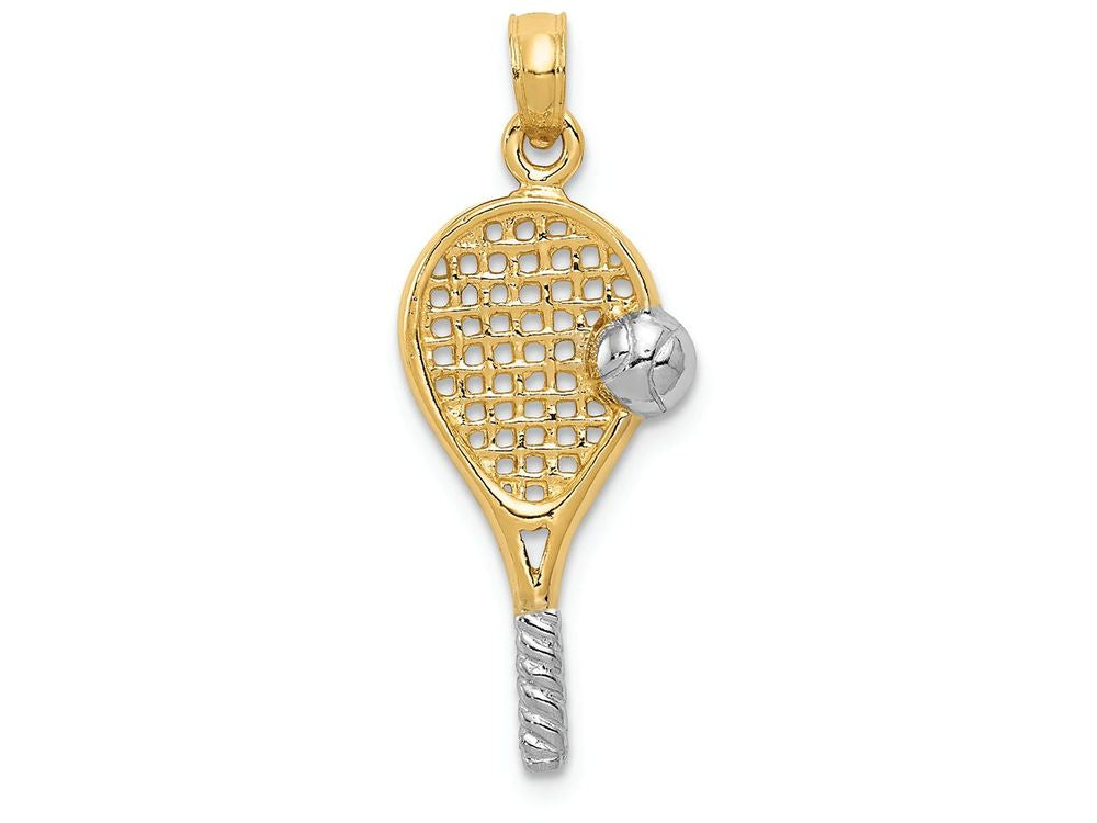 FJC Finejewelers 14k Yellow Gold with with Rhodium Polished Tennis Racquet Charm