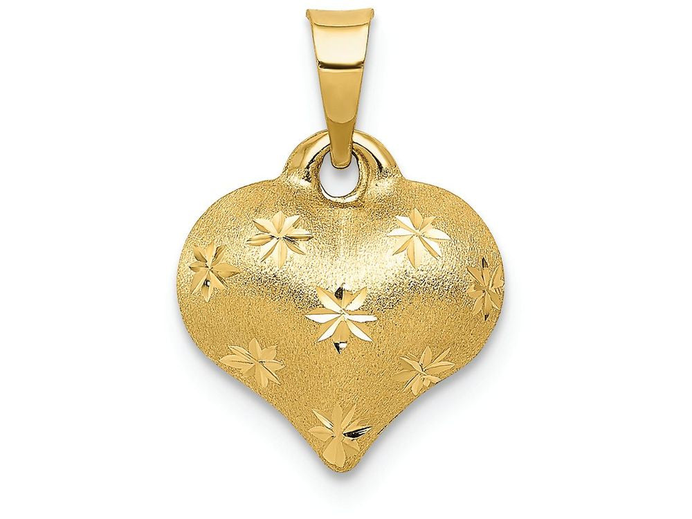 FJC Finejewelers 14k Yellow Gold Satin Bright Cut Puffed Heart Charm