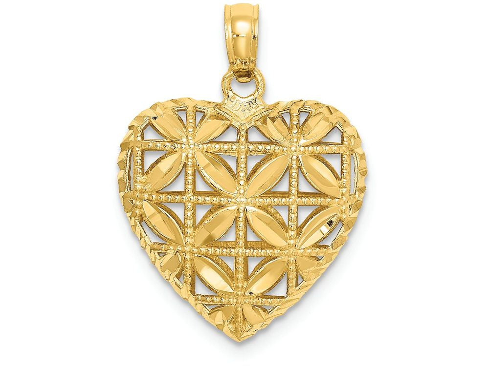 FJC Finejewelers 14k Yellow Gold Bright Cut Open Puffed Heart Charm