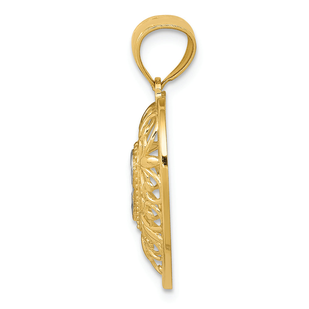 FJC Finejewelers 14k Yellow Gold And with Rhodium Filigree Heart Charm
