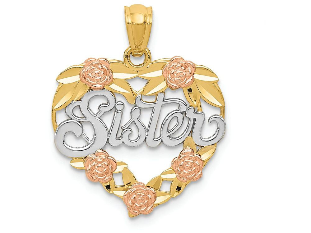 FJC Finejewelers 14k Two-tone Gold And with Rhodium "sister" Heart Charm
