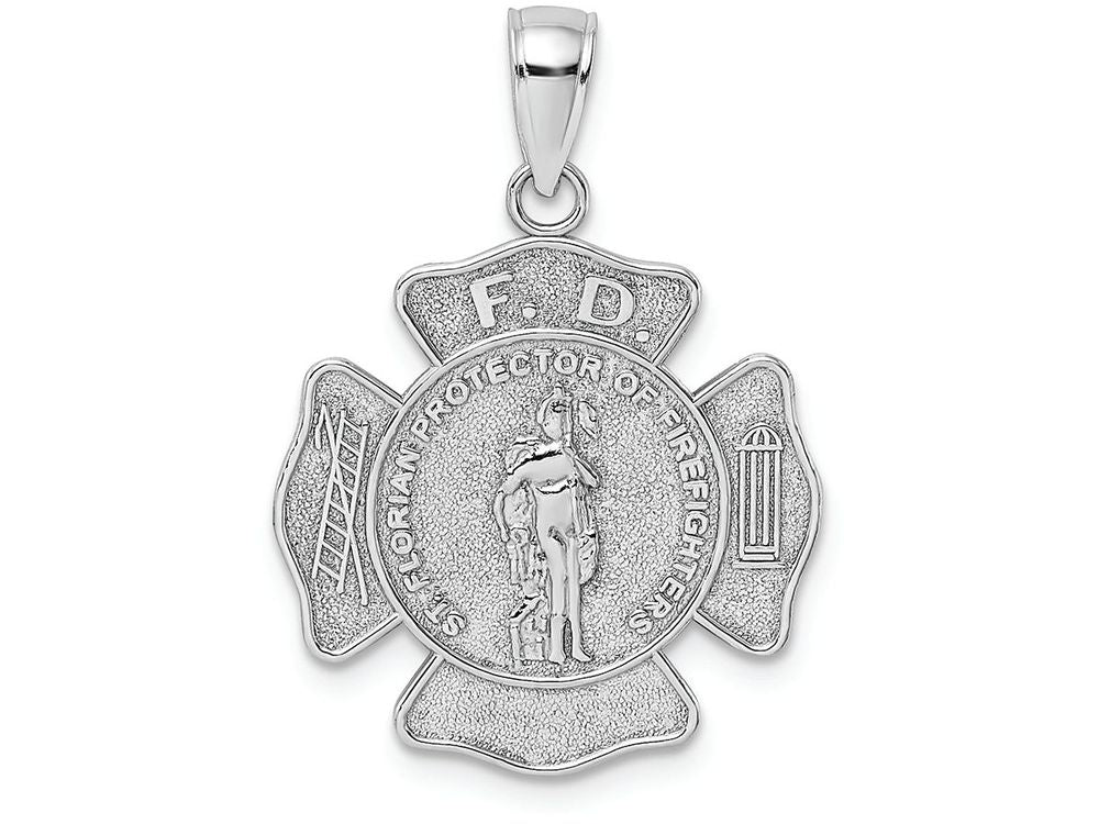 FJC Finejewelers 14k White Gold F.d. Saint Florian Medalmaltese Cross Fire Dept. Charm
