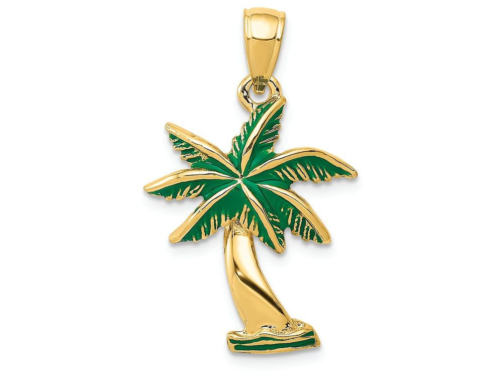FJC Finejewelers 14k Yellow Gold Enameled Palm Tree Charm