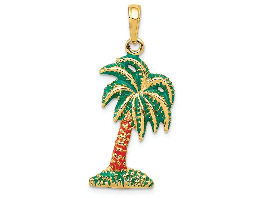FJC Finejewelers 14k Yellow Gold Enameled Palm Tree Charm