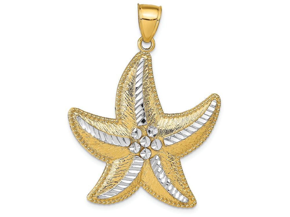 FJC Finejewelers 14k Yellow Gold with Rhodium Bright Cut Textured Starfish Charm
