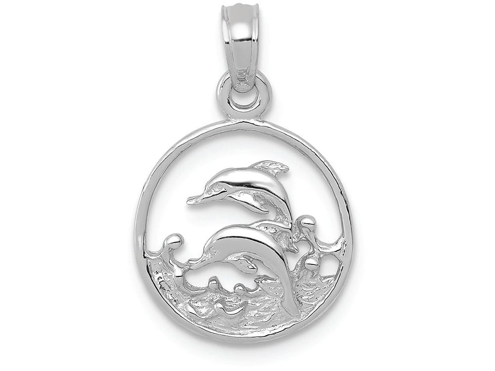 FJC Finejewelers 14k White Gold Double Dolphin Circle Charm