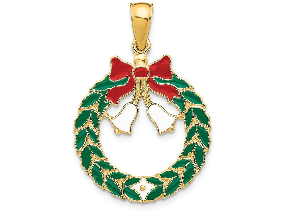 FJC Finejewelers 14k Yellow Gold Enameled Christmas Wreath Charm