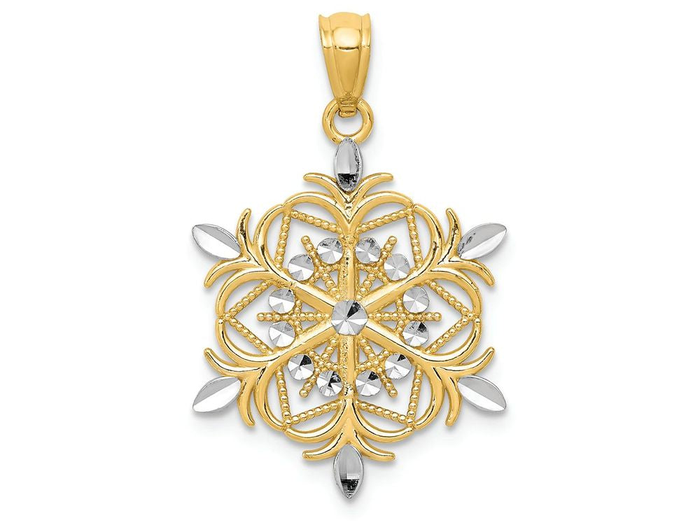 FJC Finejewelers 14k Yellow Gold with Rhodium Bright Cut Snowflake Charm