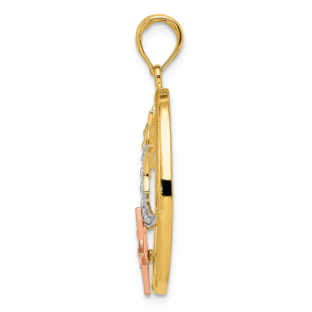 FJC Finejewelers 14k Yellow Rose Gold with with Rhodium Sun  Moon Star Oval Charm
