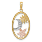 FJC Finejewelers 14k Yellow Rose Gold with with Rhodium Sun  Moon Star Oval Charm