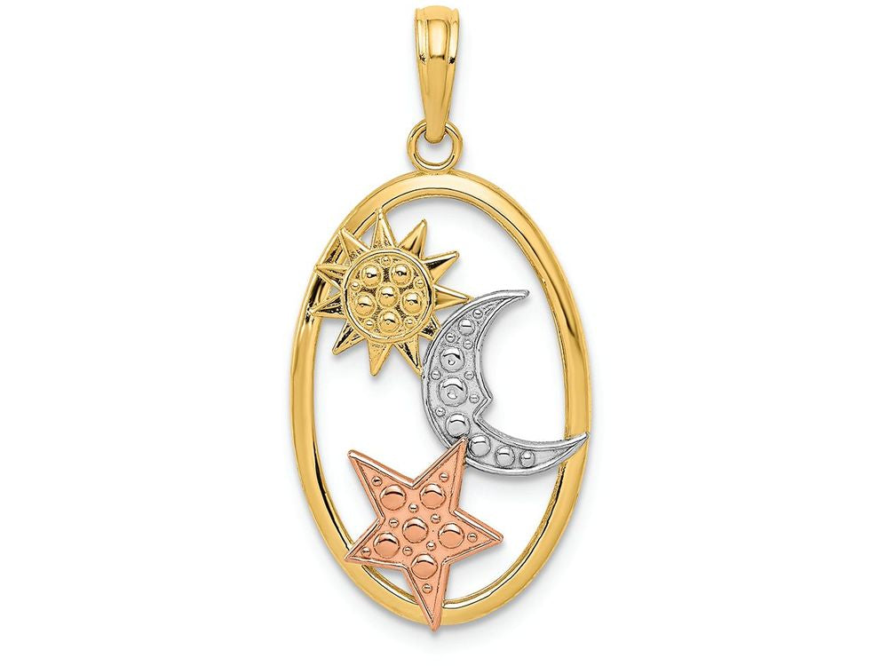 FJC Finejewelers 14k Yellow Rose Gold with with Rhodium Sun  Moon Star Oval Charm