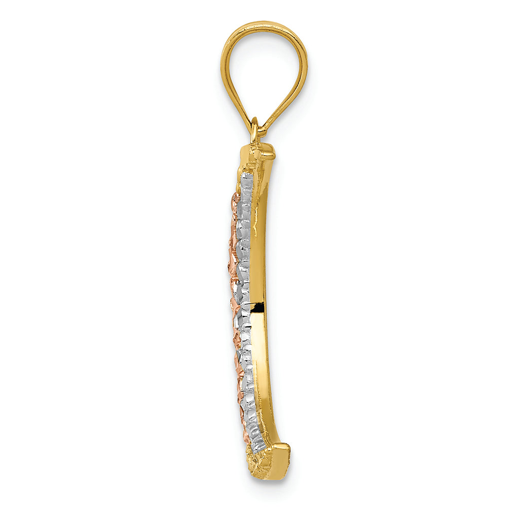 FJC Finejewelers 14k Yellow  Rose And with Rhodium Bright Cut Moon Charm
