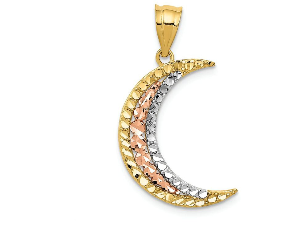 FJC Finejewelers 14k Yellow  Rose And with Rhodium Bright Cut Moon Charm