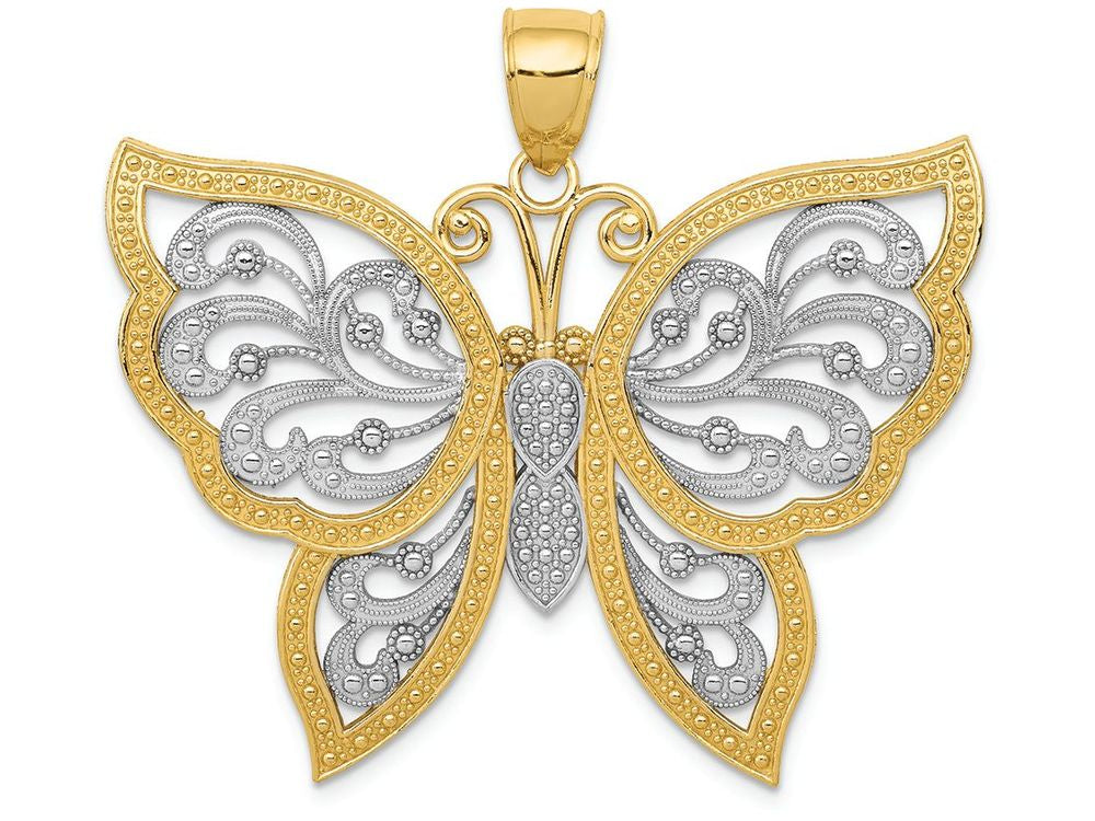 FJC Finejewelers 14k Yellow Gold with Rhodium Bright Cut Butterfly Charm