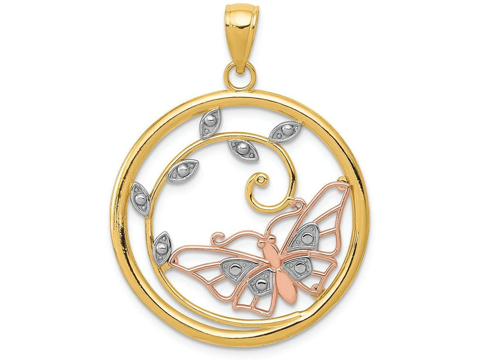 FJC Finejewelers 14k Yellow Rose Gold with with Rhodium Butterfly In Circle Charm