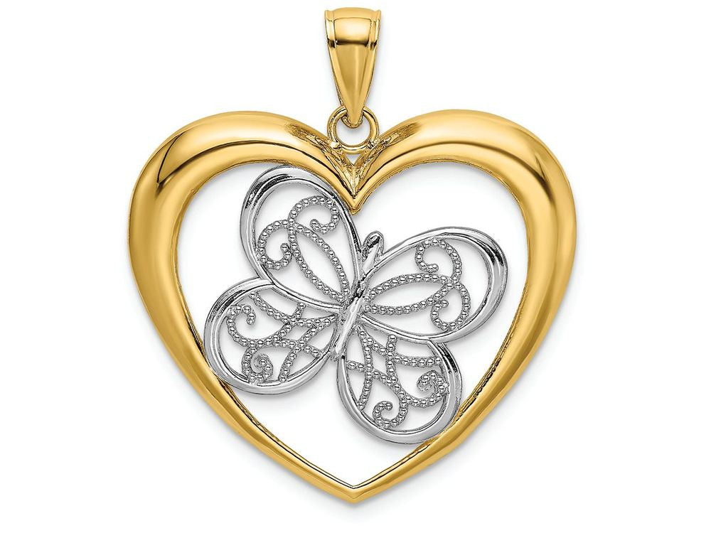 FJC Finejewelers 14k Yellow Gold with Rhodium Butterfly In Heart Charm
