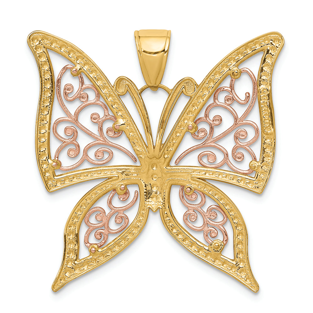 FJC Finejewelers 14k Yellow Rose Gold with with Rhodium Bright Cut Butterfly Charm