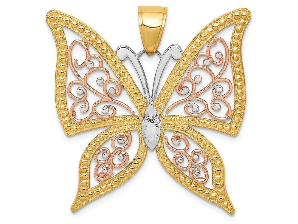 FJC Finejewelers 14k Yellow Rose Gold with with Rhodium Bright Cut Butterfly Charm