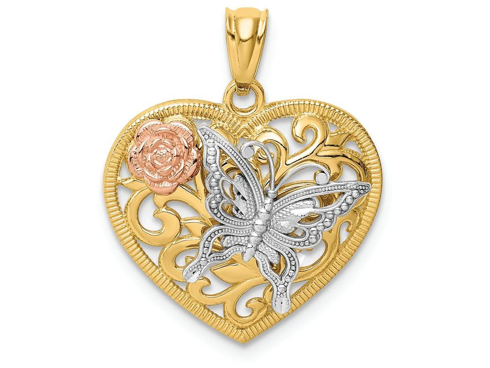 FJC Finejewelers 14k Tri Color Butterfly Heart Charm